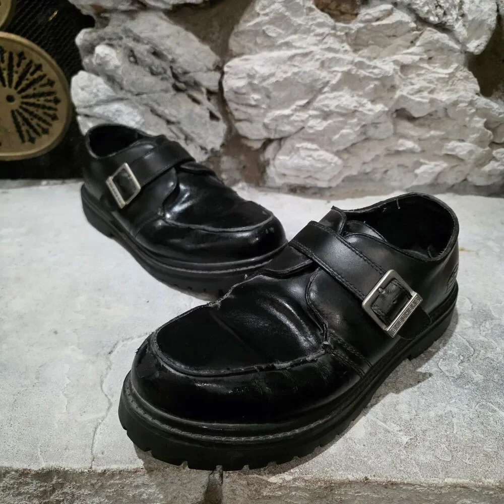 Vintage Y2K 90's Skechers Big Buckle Platform Oxford Black Dark Academia Mens 12